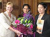 Mayor, Councillor Jean Hornby with Mehmoona Mahmood and Lisa Tse