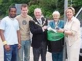 Students Reddy and Tommy with Mayor of Rochdale Ashley Dearnley and Mayoress, and Cllr Ann Metcalfe