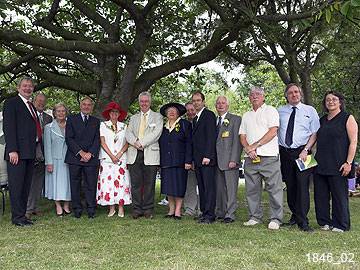 The Opening Party; Council leader, Alan Taylor, Lady Timmins, Colonel Lieutenant John Timmins, Rochdale Mayor, Councillor Jean Hornby, Neville Brownlee of Heritage Lottery, Chairman of Queen's Park restoration group, Sheila Hill & other representatives