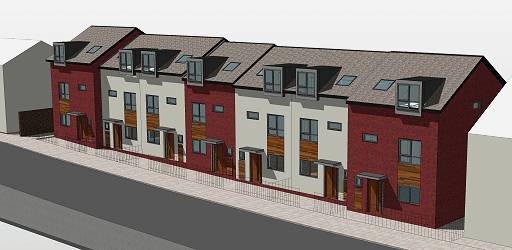 Modern three-storey town-houses that are being built on Halifax Road, Hamer, Rochdale