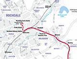 Map of the Metrolink route in Rochdale