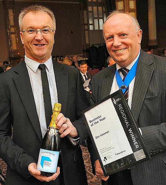 Gary Hough, Operations Manager at Zen Internet, with Greater Manchester Chamber President Peter Heginbotham OBE