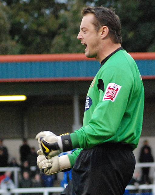 Tony Roberts celebrates Dagenham's opening goal.