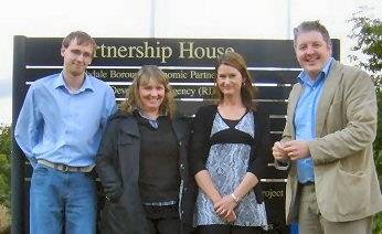 Cabinet Member for Health and Social Care Councillor Dale Mulgrew (left) alongside Link Team Members Julie Darbyshire, Senior Development Worker, Jules Harris, Development Worker & Steven Journeaux, Administrator.