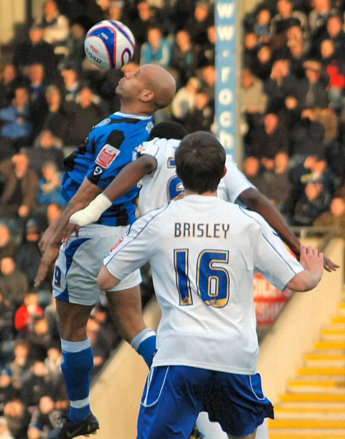 Lee Thorpe wins a header.