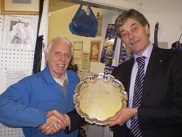 Colin Fielding recieves his Man of Rochdale 2008 award from Councillor Robert Clegg
