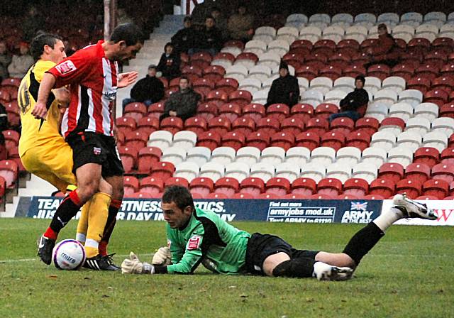 Buckley is unable to turn in the loose ball.