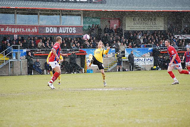 Kallum Higginbotham brings the ball down in the build up to his goal