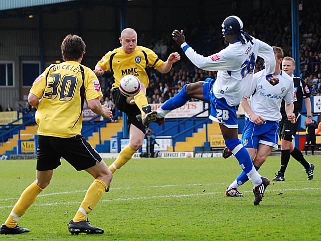 Sodje brings down Gary Jones for the last minute Rochdale penalty