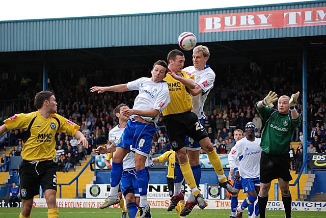 Rory McArdle heads goalwards from a Dale set-piece