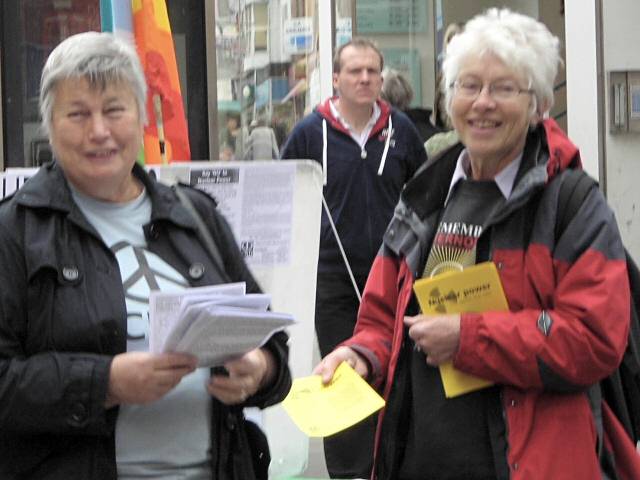 Peace Group members had out leaflets