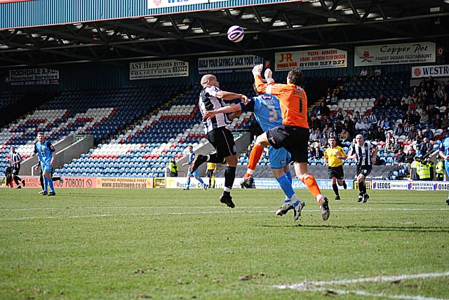 Collision: Thorpe was injured in this clash with Grimsby's goalkeeper