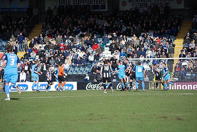 Frantic: Grimsby send their keeper forward in search of a last minute equaliser