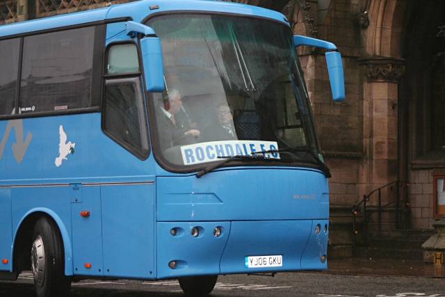 The Dale players coach departs from the Town Hall