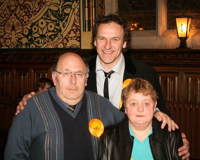 Councillor Barbara Todd (right) celebrates with her Lib Dem Spotland & Falinge ward colleagues