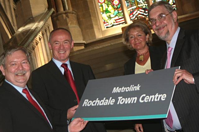 From left: Rochdale Council Leader, Councillor Alan Taylor, AGMA vice-chairman Sir Richard Leese, Transport Minister Rosie Winterton and AGMA chairman Lord Peter Smith 