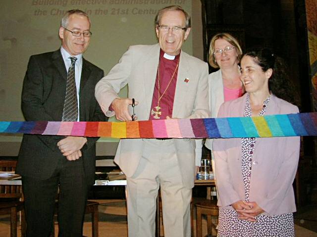 Ian Kimber (Rochdale Online Technical Director), Bishop of Manchester Nigel McCulloch, Ann Mummery (Diocesan Communications Officer) and Pauline Journeaux (Rochdale Online Managing Director)