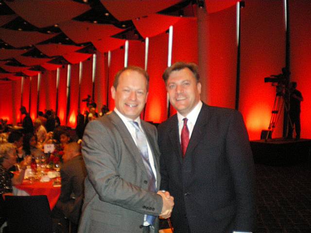 Education Minister Ed Balls and Simon Danczuk at the Labour Party Sportsmans' Dinner 