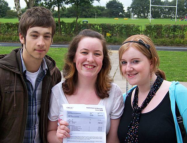 Hopwood Hall students Simon Powell and Coral Ross with their friend Christina Hoyle.