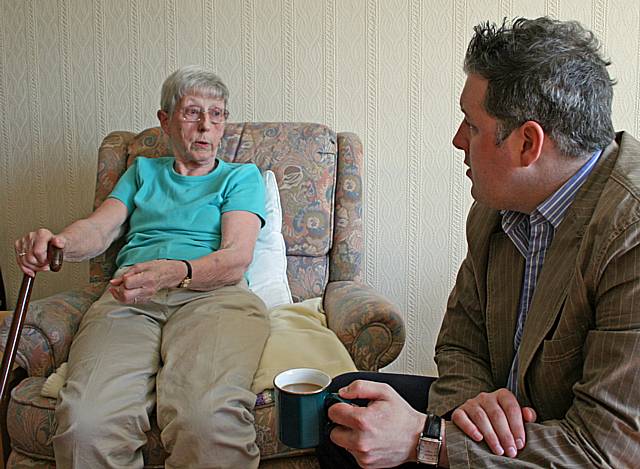 RE-ABLED: Councillor Dale Mulgrew calls in for a cup of tea with Mrs Allen, the first service user to complete the six-week reablement programme.