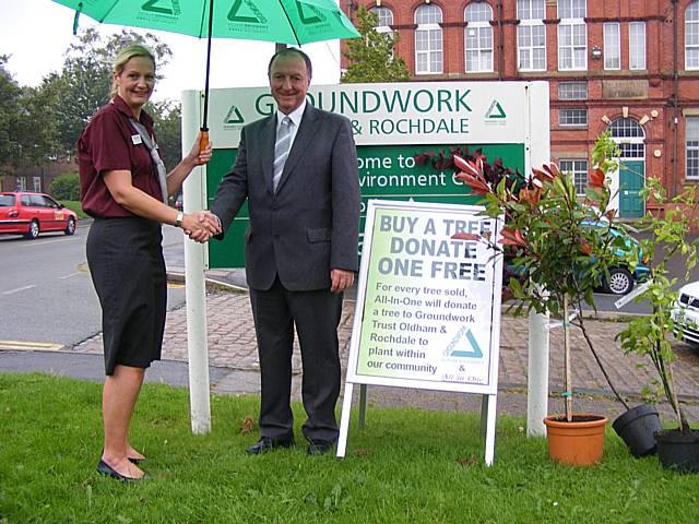 Jill Somerville, Marketing Manager at All-In-One Garden Centre and Cliff Ellison, Executive Director at Groundwork Oldham & Rochdale.