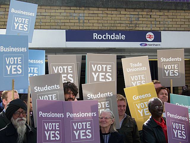 The Vote Yes campaign is launched at Rochdale train station.