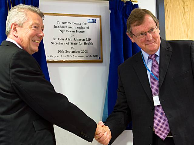 Secretary of State for Health, Alan Johnson MP, with Heywood, Middleton and Rochdale NHS Chairman, John Pierce, at the naming ceremony of the state-of-the-art health centre, Nye Bevan House