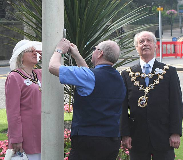 Mayor Councillor Robin Parker and Mayoress Ann Jones at the flag raising.