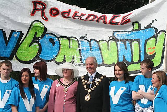 The Mayor and Mayoress with members of Rochdale's 'V Community' group