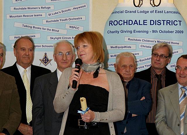 Barbara Barker thanking the Rochdale Masons for their continuing support of Rochdale Children's Moorland Home.