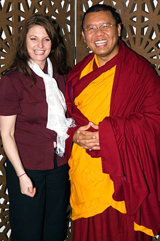 Joanne Potts of True Serenity with Tibetan Monk Geshe Lama Ahbay Tulku Rinpoche