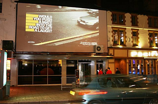 The big screen at EAST bar shows drink safe messages throughout the weekend.