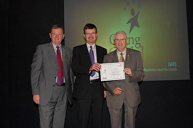 Runners-up Dr Simon Rhodes, patient Philip Allen and chairman John Pierce