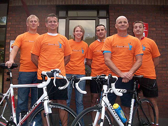 Gearing up for the Lancashire Loop Cycle Challenge (from left to right) Andrew Marsh, Barry Johnson, Marcia Daubney, Anthony Busittl, Dave Wright and David Howarth.