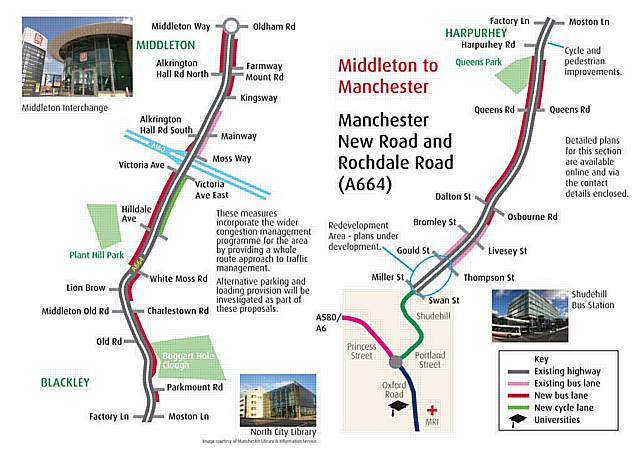 A map showing proposals for bus improvements in the North Manchester area.