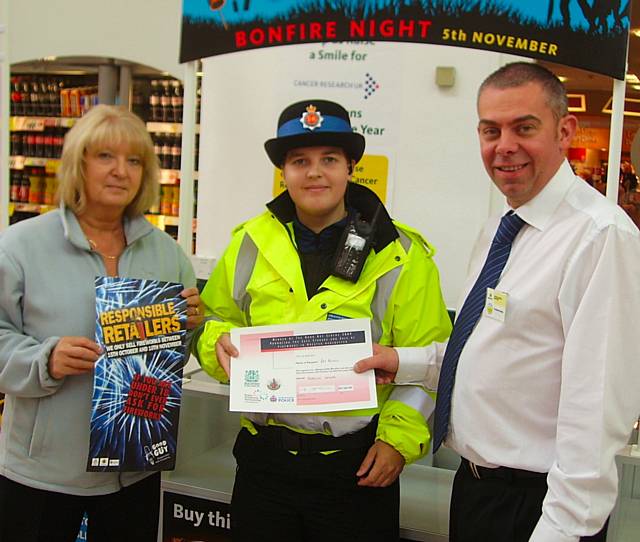 PCSO Jenny George with Trading Standards staff who have ensured shop keepers abide by the legislation on fireworks sales