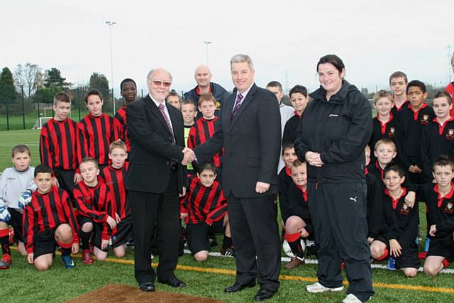 Andrew Nightingale, Head of PE, Jim Dobbin, MP, Colin Mason, Headteacher, Tracy Hatton, Director of Sport Specialism