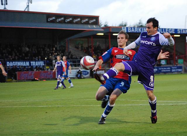 Chris Dagnall finds the net with this shot but the goal is ruled out for offside.