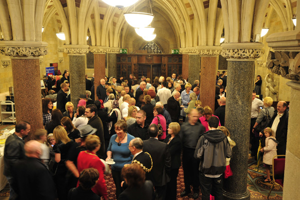 Guests in the foyer of Rochdale Town Hall prior to the ceremony