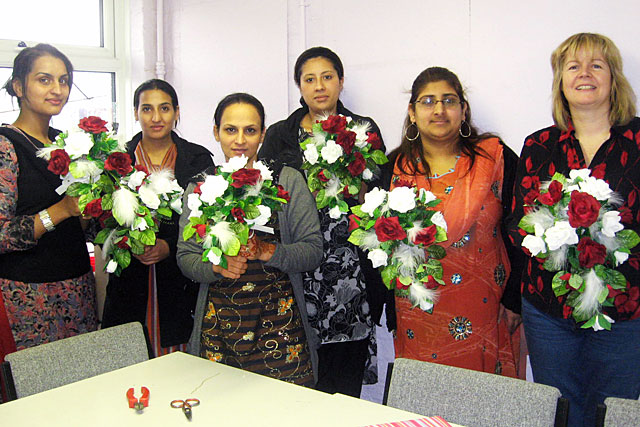 Parents with their floral displays