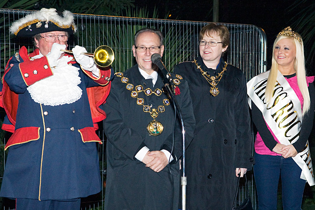 Blackpool Town Crier with Mayor and Mayoress, Councillor Keith Swift and Ms Sue Etchells, and Miss Rochdale, Frankie Whitworth