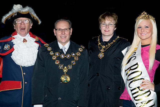 Blackpool Town Crier with Mayor and Mayoress, Councillor Keith Swift and Ms Sue Etchells, and Miss Rochdale, Frankie Whitworth