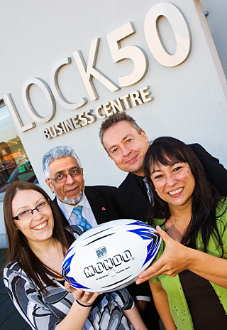 Gemma Hall and Debby Turner from Mondo with  Councillor Mohammad Sharif, and John Taylor of Pennine Land