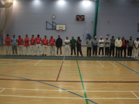 The players line up before the start of the first game. 