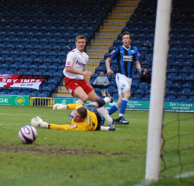 Will Buckley sees his shot head just beyond the far post.