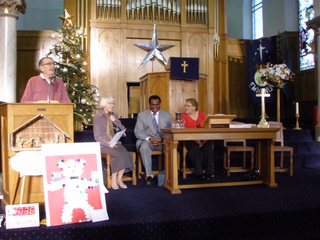 Ian Sturrock, Church Secretary, introduces Revd Dr Daniel Mwailu to the congregation prior to morning worship on Sunday (13 December). Also in the picture are Margaret Watson, Elder and Gillian Dawson, who led the service.