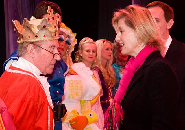 The Countess meets the cast of Sleeping Beauty, on stage in the auditorium.