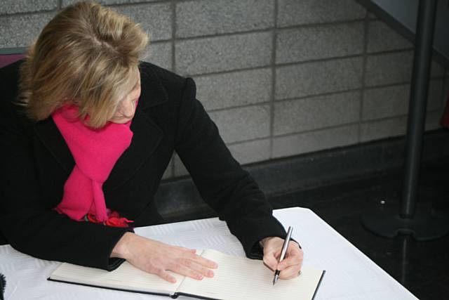 The Countess becomes the first person to sign the Middleton Arena guest book.