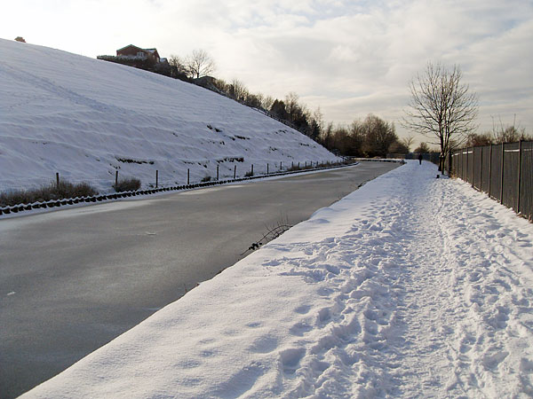 The frozen, snow covered Rochdale Canal