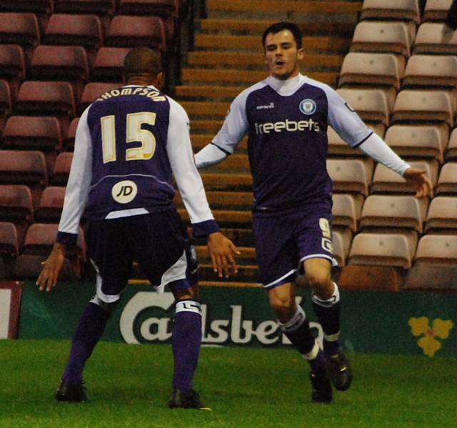 Chris Dagnall celebrates after opening the scoring.